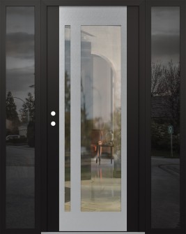 Diamond C15 64" x 80" black/black clear Glass Panel stainless steel RHI with 2 Sidelites mirrored Glass