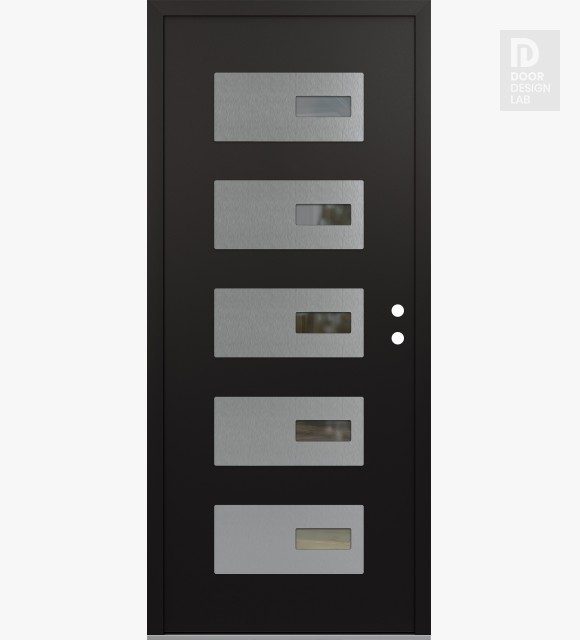 Modern Steel Front Door Diamond D7 36" x 80" black/black clear Glass Panel stainless steel LHI