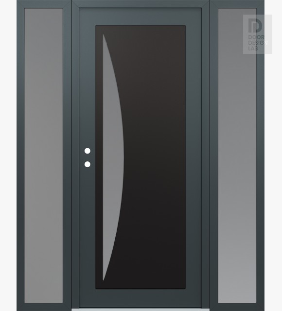 Modern Steel Front Door Diamond C13 68" x 80" anthracite/anthracite frosted Glass Panel black RHI with 2 Sidelites frosted Glass
