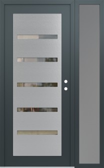 Diamond C7 52" x 80" anthracite/anthracite clear Glass Panel stainless steel LHI with Sidelite frosted Glass