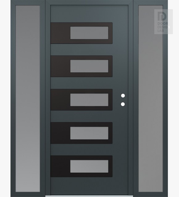 Modern Steel Front Door Diamond D3 60" x 80" anthracite/anthracite frosted Glass Panel black LHI with 2 Sidelites frosted Glass