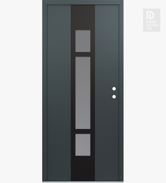 Modern Steel Front Door DIAMOND A9 36" X 80" ANTHRACITE/ANTHRACITE FROSTED GLASS PANEL BLACK LHI