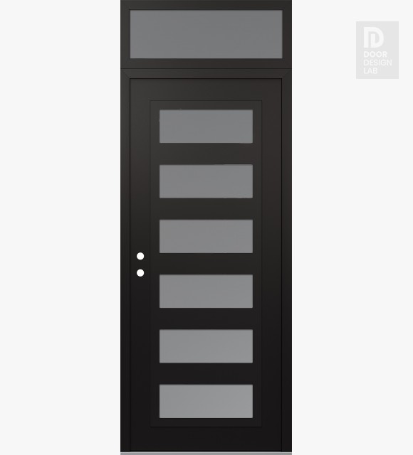 Modern Steel Front Door Diamond C9 36" x 96" black/white frosted Glass Panel black RHI with Transom frosted Glass