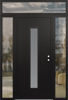 DIAMOND A11 60" X 96" BLACK/WHITE FROSTED GLASS PANEL BLACK LHI WITH 2 SIDELITES AND TRANSOM CLEAR GLASS