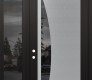 Modern Steel Front Door Diamond C13 50" x 96" black/black mirrored Glass Panel stainless steel RHI with Sidelite and Transom mirrored Glass