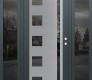 Modern Steel Front Door Diamond C3 64" x 80" anthracite/anthracite mirrored Glass Panel stainless steel LHI with 2 Sidelites mirrored Glass