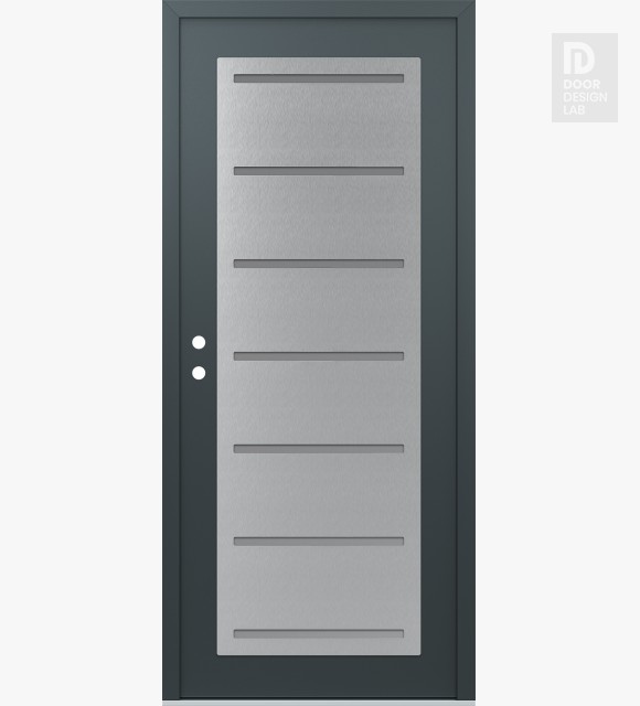 Modern Steel Front Door Diamond C11 36" x 80" anthracite/anthracite frosted Glass Panel stainless steel RHI