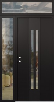 DIAMOND A8 50" X 96" BLACK/BLACK CLEAR GLASS PANEL BLACK RHI WITH SIDELITE AND TRANSOM CLEAR GLASS