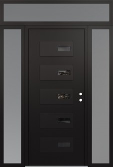 Diamond D7 64" x 96" black/black mirrored Glass Panel black LHI with 2 Sidelites and Transom frosted Glass