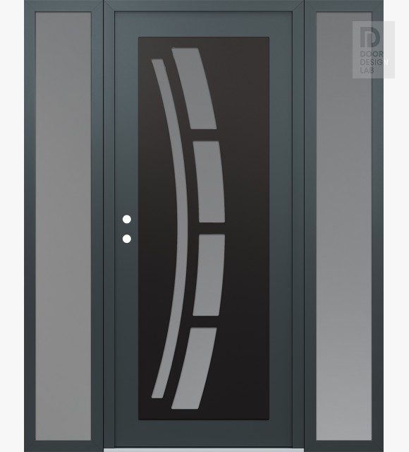 Modern Steel Front Door Diamond C12 64" x 80" anthracite/anthracite frosted Glass Panel black RHI with 2 Sidelites frosted Glass