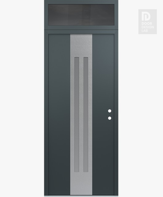 Modern Steel Front Door DIAMOND A8 36" X 96" ANTHRACITE/ANTHRACITE FROSTED GLASS PANEL STAINLESS STEEL LHI WITH TRANSOM MIRRORED GLASS