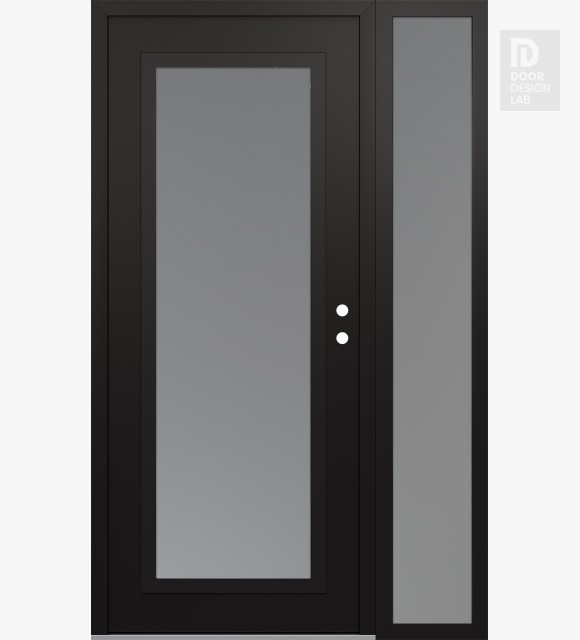 Modern Steel Front Door Diamond C1 50" x 80" black/white frosted Glass Panel black LHI with Sidelite frosted Glass
