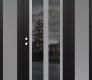Modern Steel Front Door Diamond C14 64" x 80" black/black mirrored Glass Panel stainless steel RHI with 2 Sidelites frosted Glass