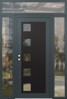 Diamond C5 64" x 96" anthracite/anthracite clear Glass Panel black RHI with 2 Sidelites and Transom clear Glass