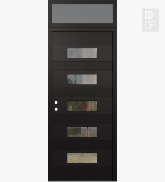 Modern Steel Front Door Diamond D5 36" x 96" black/black clear Glass Panel black RHI with Transom frosted Glass