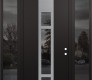 Modern Steel Front Door DIAMOND A9 68" X 96" BLACK/BLACK MIRRORED GLASS PANEL STAINLESS STEEL LHI WITH 2 SIDELITES AND TRANSOM MIRRORED GLASS