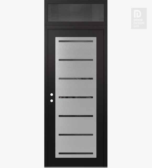 Modern Steel Front Door Diamond C11 36" x 96" black/black mirrored Glass Panel stainless steel RHI with Transom mirrored Glass
