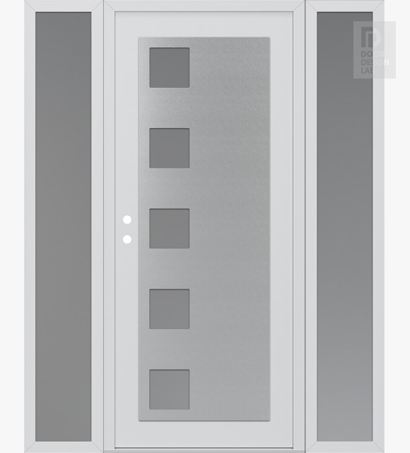 Modern Steel Front Door Diamond C5 60" x 80" white/white frosted Glass Panel stainless steel RHI with 2 Sidelites frosted Glass