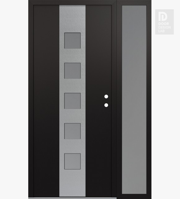 Modern Steel Front Door DIAMOND A13 48" X 80" BLACK/WHITE FROSTED GLASS PANEL STAINLESS STEEL LHI WITH SIDELITE FROSTED GLASS
