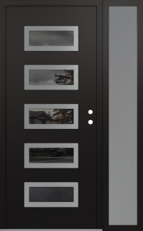 Diamond D1 50" x 80" black/black mirrored Glass Panel stainless steel LHI with Sidelite frosted Glass