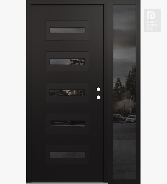 Modern Steel Front Door Diamond D4 48" x 80" black/black mirrored Glass Panel black LHI with Sidelite mirrored Glass