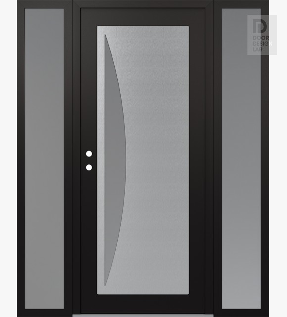 Modern Steel Front Door Diamond C13 68" x 80" black/white frosted Glass Panel stainless steel RHI with 2 Sidelites frosted Glass