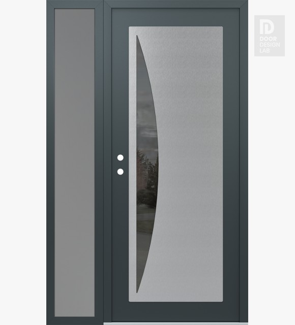Modern Steel Front Door Diamond C13 48" x 80" anthracite/anthracite mirrored Glass Panel stainless steel RHI with Sidelite frosted Glass