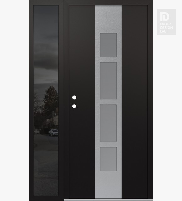 Modern Steel Front Door DIAMOND A10 48" X 80" BLACK/WHITE FROSTED GLASS PANEL STAINLESS STEEL RHI WITH SIDELITE MIRRORED GLASS