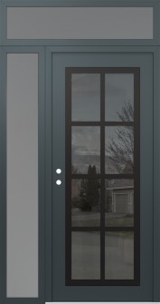 Diamond C16 52" x 96" anthracite/anthracite mirrored Glass Panel black RHI with Sidelite and Transom frosted Glass