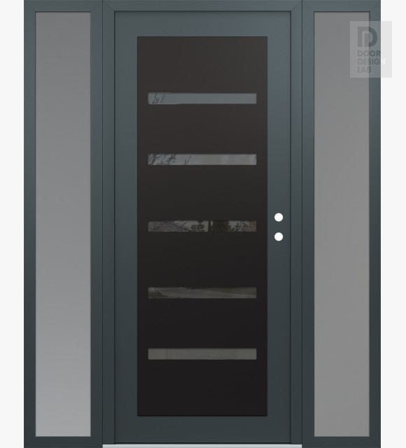 Modern Steel Front Door Diamond C7 60" x 80" anthracite/anthracite mirrored Glass Panel black LHI with 2 Sidelites frosted Glass