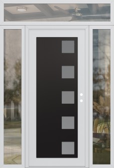 Diamond C5 68" x 96" white/white frosted Glass Panel black LHI with 2 Sidelites and Transom clear Glass