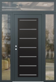 Diamond C11 64" x 96" anthracite/anthracite frosted Glass Panel black RHI with 2 Sidelites and Transom clear Glass