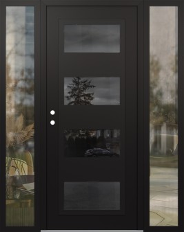 Diamond C2 68" x 80" black/black mirrored Glass Panel black RHI with 2 Sidelites clear Glass