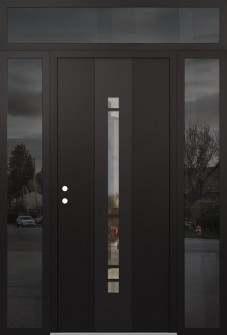 DIAMOND A3 60" X 96" BLACK/BLACK CLEAR GLASS PANEL BLACK RHI WITH 2 SIDELITES AND TRANSOM MIRRORED GLASS