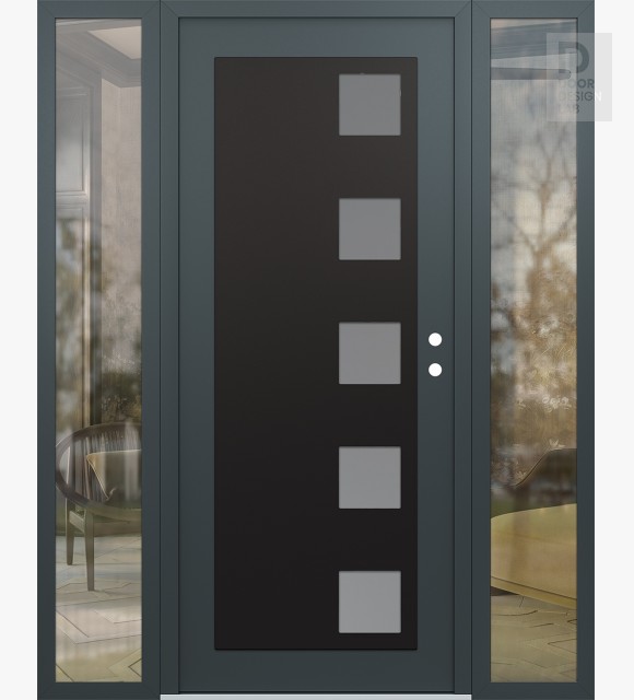 Modern Steel Front Door Diamond C5 68" x 80" anthracite/anthracite frosted Glass Panel black LHI with 2 Sidelites clear Glass