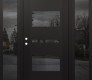 Modern Steel Front Door Diamond C10 64" x 80" black/black mirrored Glass Panel black RHI with 2 Sidelites mirrored Glass