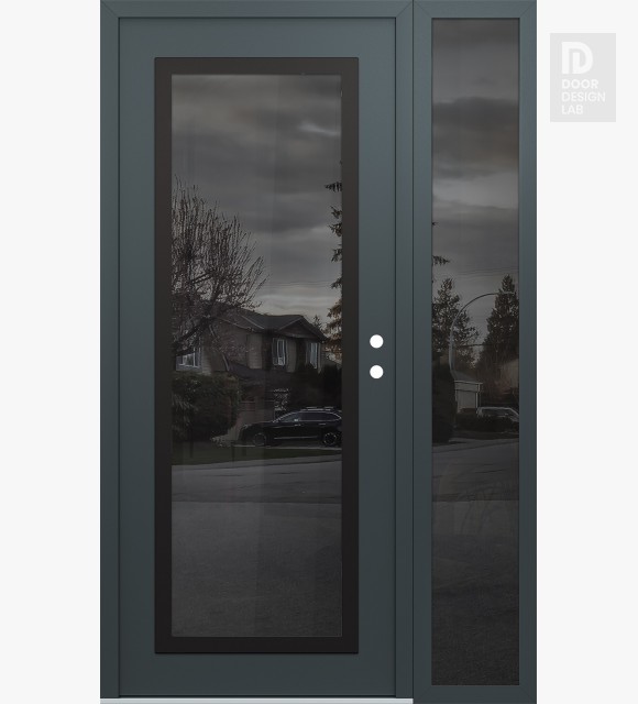 Modern Steel Front Door Diamond C1 50" x 80" anthracite/anthracite mirrored Glass Panel black LHI with Sidelite mirrored Glass