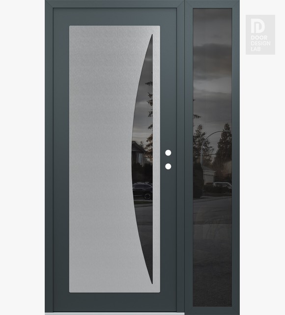 Modern Steel Front Door Diamond C13 48" x 80" anthracite/anthracite mirrored Glass Panel stainless steel LHI with Sidelite mirrored Glass