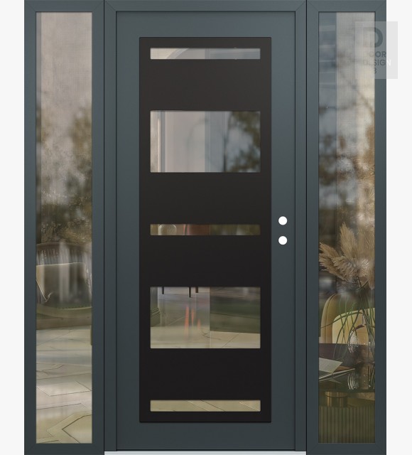 Modern Steel Front Door Diamond C10 68" x 80" anthracite/anthracite clear Glass Panel black LHI with 2 Sidelites clear Glass
