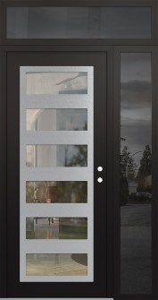 Diamond C9 52" x 96" black/black clear Glass Panel stainless steel LHI with Sidelite and Transom mirrored Glass