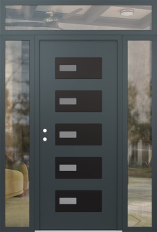 Diamond D7 64" x 96" anthracite/anthracite frosted Glass Panel black RHI with 2 Sidelites and Transom clear Glass