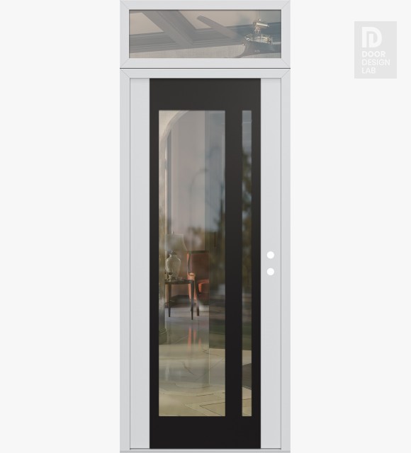 Modern Steel Front Door Diamond C15 36" x 96" white/white clear Glass Panel black LHI with Transom clear Glass