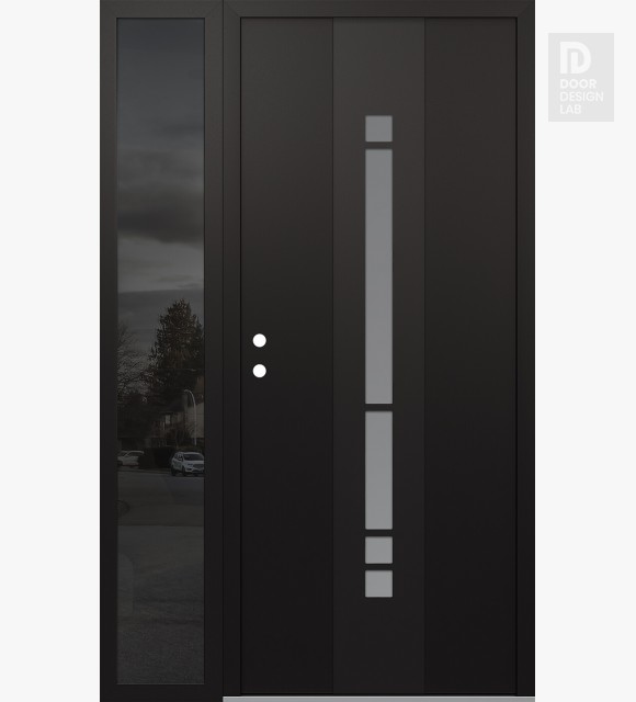 Modern Steel Front Door DIAMOND A3 50" X 80" BLACK/WHITE FROSTED GLASS PANEL BLACK RHI WITH SIDELITE MIRRORED GLASS