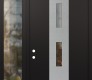 Modern Steel Front Door DIAMOND A7 52" X 96" BLACK/BLACK CLEAR GLASS PANEL STAINLESS STEEL RHI WITH SIDELITE AND TRANSOM CLEAR GLASS