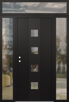 DIAMOND A12 68" X 96" BLACK/BLACK CLEAR GLASS PANEL BLACK RHI WITH 2 SIDELITES AND TRANSOM CLEAR GLASS