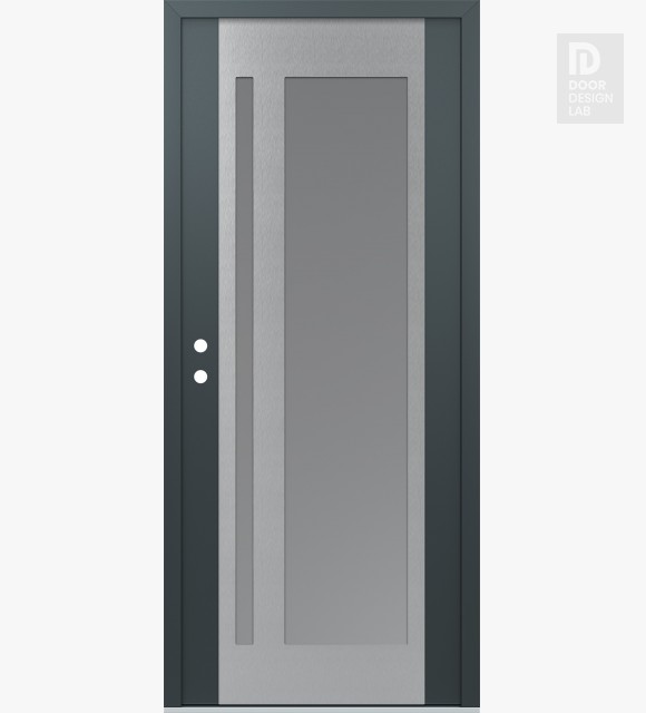 Modern Steel Front Door Diamond C15 36" x 80" anthracite/anthracite frosted Glass Panel stainless steel RHI