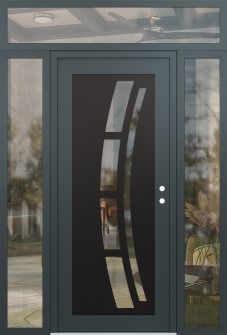 Diamond C12 68" x 96" anthracite/anthracite clear Glass Panel black LHI with 2 Sidelites and Transom clear Glass