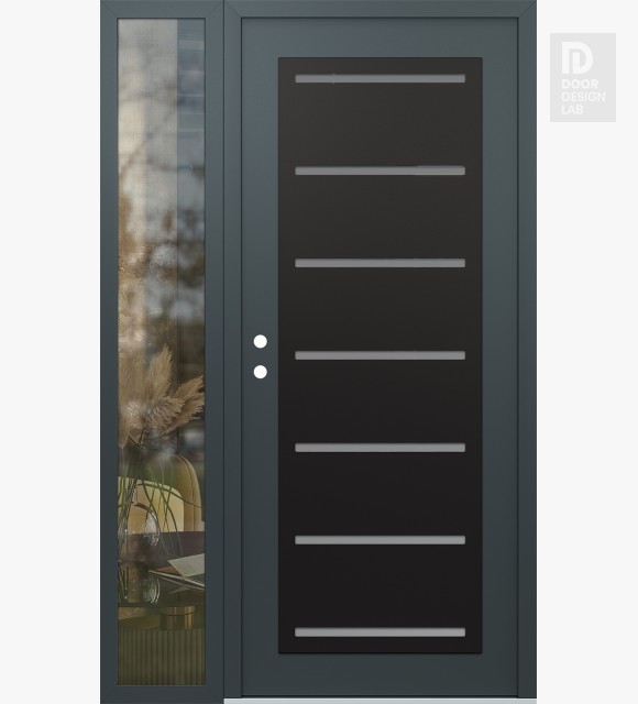 Modern Steel Front Door Diamond C11 52" x 80" anthracite/anthracite frosted Glass Panel black RHI with Sidelite clear Glass