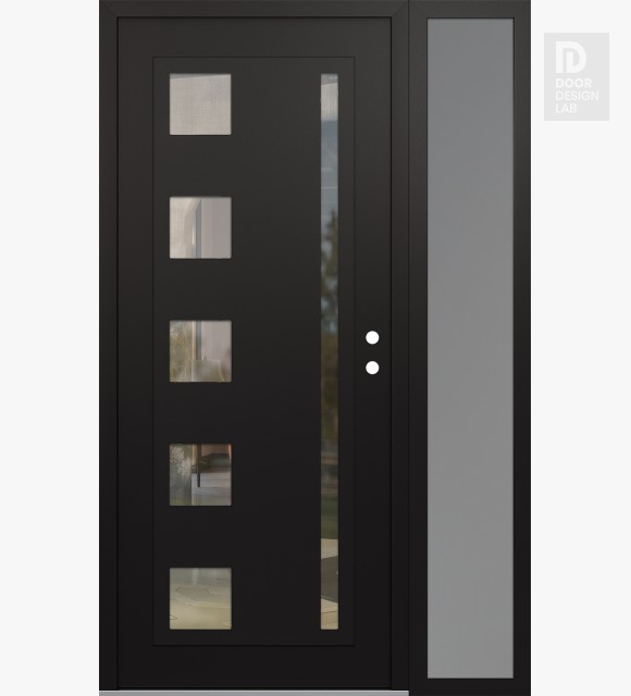 Modern Steel Front Door Diamond C3 50" x 80" black/black clear Glass Panel black LHI with Sidelite frosted Glass