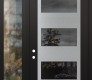 Modern Steel Front Door Diamond C2 48" x 96" black/black mirrored Glass Panel stainless steel RHI with Sidelite and Transom clear Glass